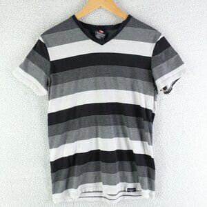 Vintage Southpole T Shirt Womens Small Black White Striped Cap Sleeve Y2K